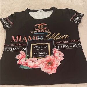 CHANEL Miami Edition Black T-Shirt with Pink and Gold Accents